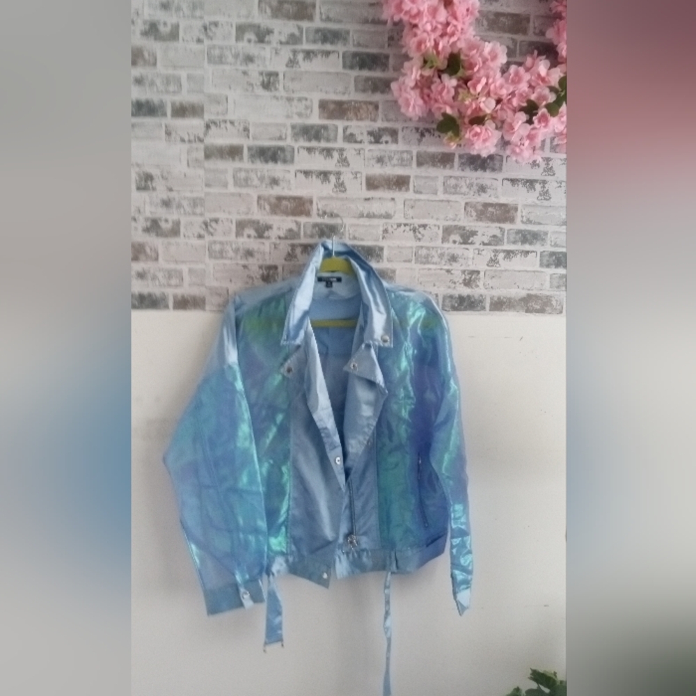 Fashion Nova Iridescent Blue Jacket - Picture 2 of 8